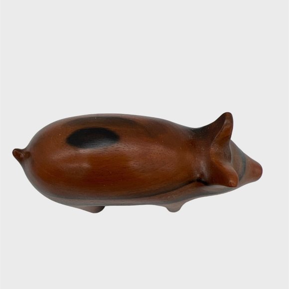 Hand Carved Wood Pig Figurine Collectible 5.5" x 3" Dark & Light Brown - Picture 3 of 6